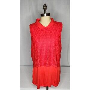 Elle XL Sleeveless Top 620 Poppy Red Sail Away Knit Crochet Look Collared NWT